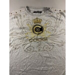 COOGI T-Shirt Mens XXL Gray Gold Embroidered Crown Graphic Short Sleeve Cotton
